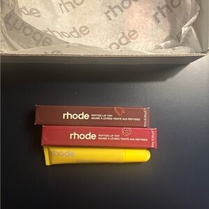 Limted edition RHODE Peptide Lip Tint trio. Ecpresso,raspberry jelly and lemonti
